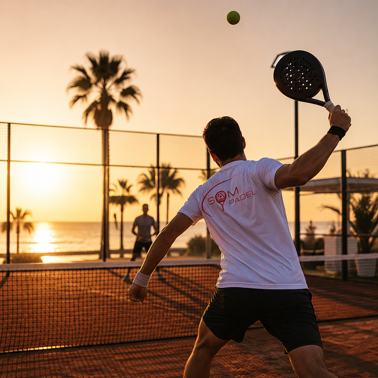 Padelspieler bei Sonnenuntergang